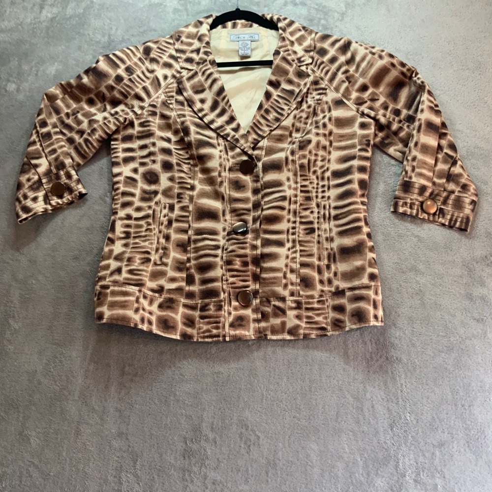 Y2K Birch Hill Silk Blend Animal Print Blazer Jacket Brown Tan Size L